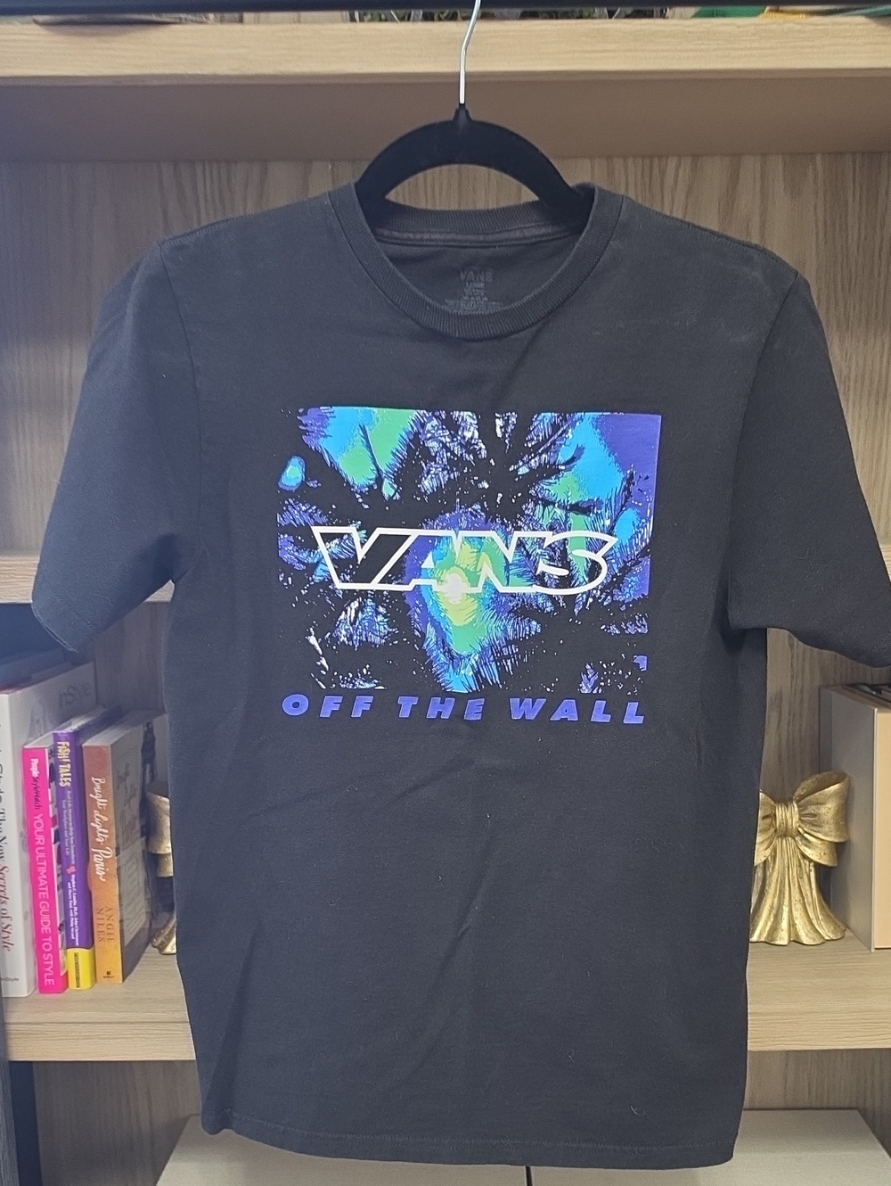 Vans Black Tee with Blue & Teal Palm Graphic